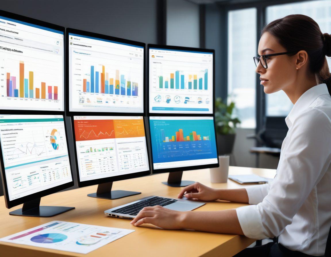 A split-screen design showing a side-by-side comparison of two online insurance platforms on a laptop, with colorful graphs and charts illustrating coverage options. Include a person thoughtfully analyzing the platforms, surrounded by floating icons representing various types of insurance (health, auto, home). The background should be a modern office setting, portraying a tech-savvy environment. super-realistic. vibrant colors. 3D.
